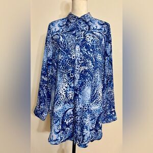 Chico's Dynamic Mix Misti Top Tunic Woven Kyanite Blue with Rhinestones SZ 1/M